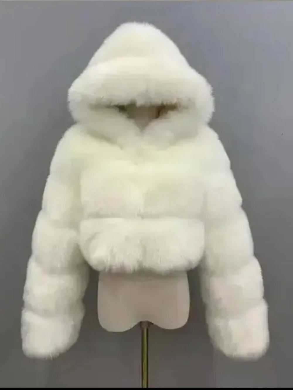 White Faux Fur Hooded Cropped Jacket